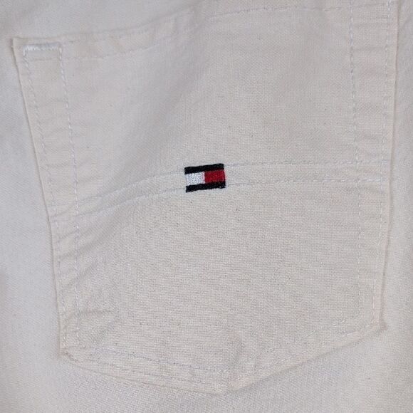 Vintage Tommy Hilfiger Cream Denim Flare Wide Leg Jeans with Mid-Rise Waist Y2K - Picture 9 of 11